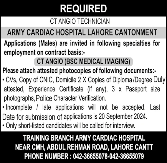 ACH Lahore Cantt Jobs 2024