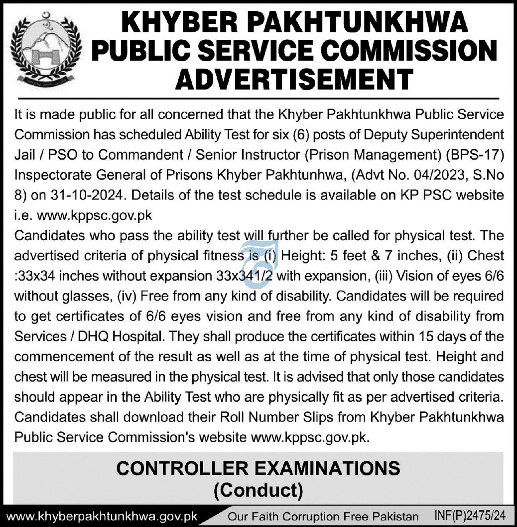 Khyber Pakhtunkhwa Public Service Commission Jobs 2024 Advertisement