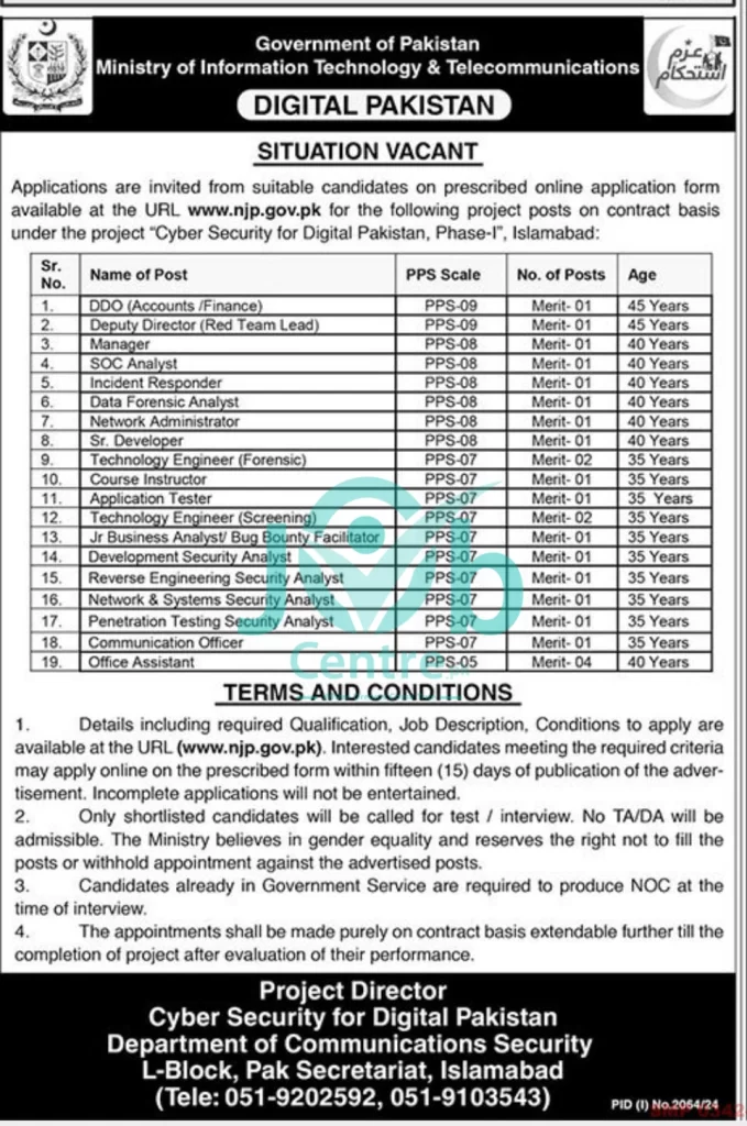 Ministry of Information Technology and Telecommunication Jobs 2024 Advertisement