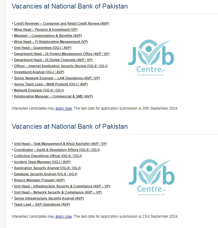 National Bank of Pakistan Jobs 2024 Advertisement