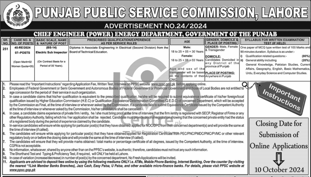 PPSC Energy Department Jobs 2024 Advertisement