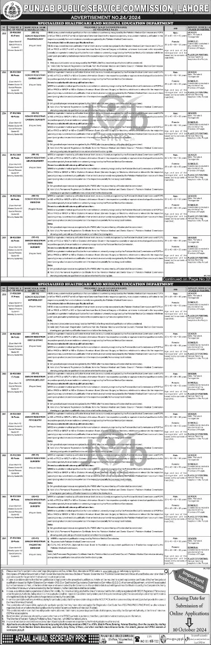 PPSC Specialized Healthcare and Medical Education Department Punjab Jobs 2024 Advertisement