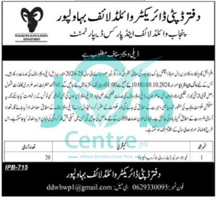 Punjab Wildlife and Parks Department Jobs 2024 Advertisement