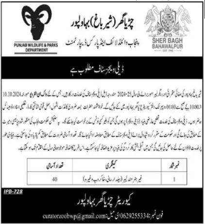 Punjab Wildlife and Parks Department Jobs 2024 Advertisement