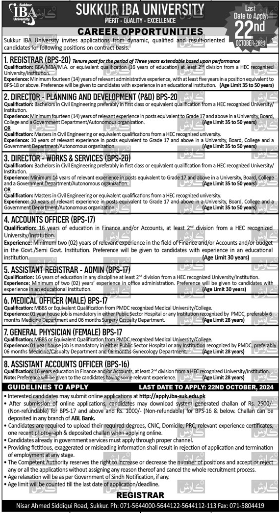 Sukkur IBA University Jobs 2024 Advertisement