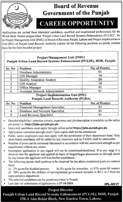 Board Of Revenue BOR Jobs 2024 Advertisement