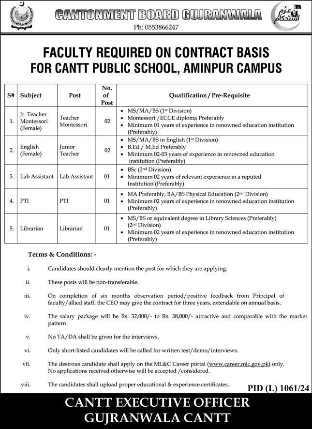  Cantt Public School Aminpur Campus Jobs Advertisement: