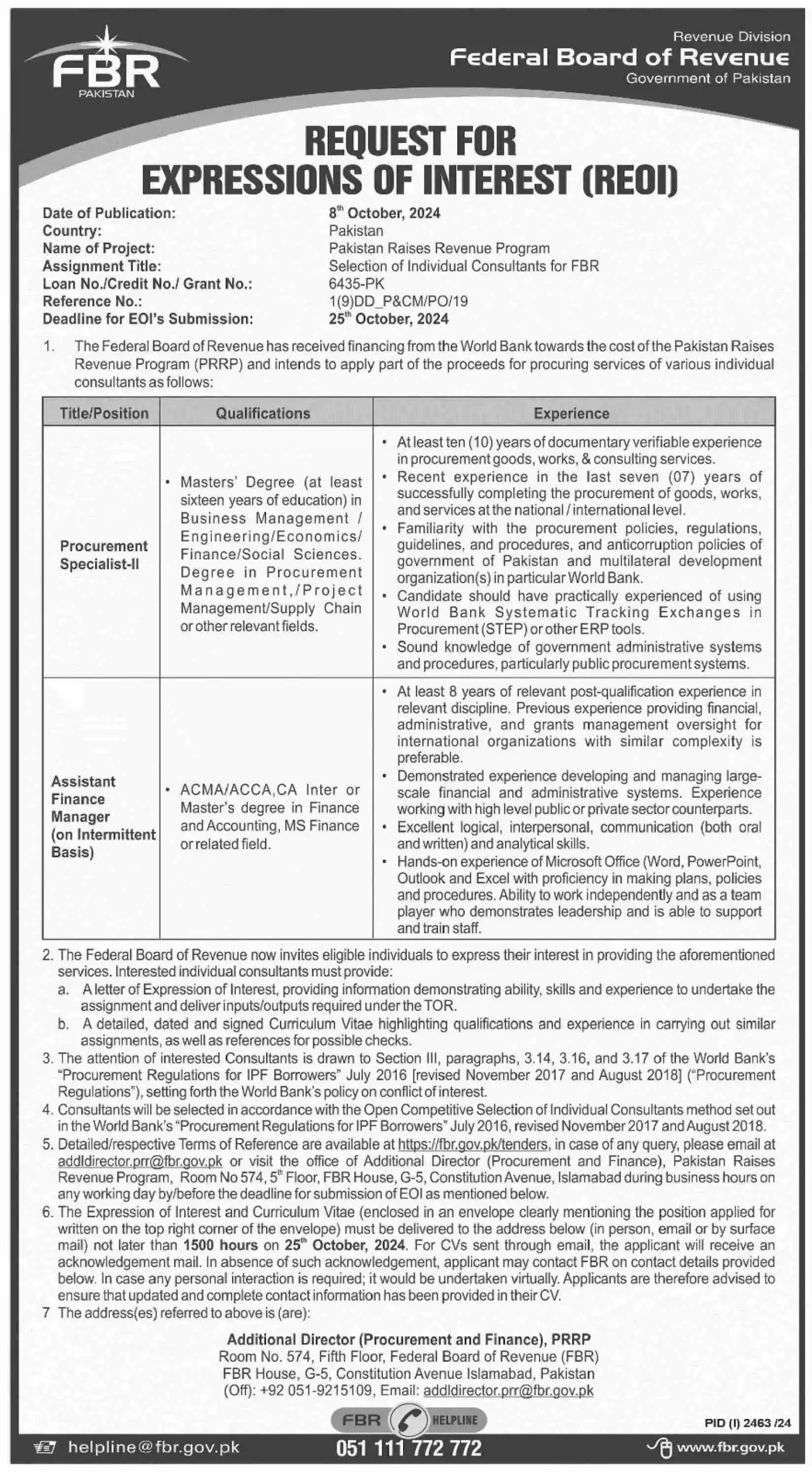 FBR Jobs 2024 Advertisement