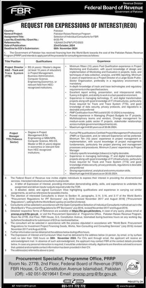 Federal Board Of Revenue FBR Jobs 2024 Advertisement