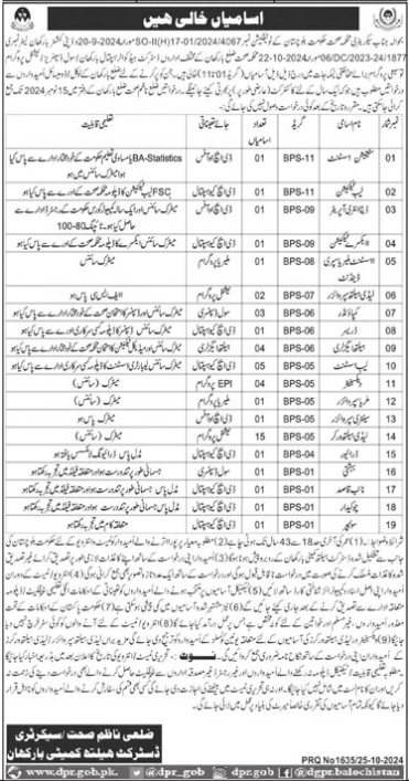 Health Department Barkhan Jobs 2024 Advertisement