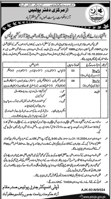 Join Azad Kashmir Police Jobs 2024 Advertisement