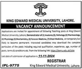 King Edward Medical University KEMU Jobs 2024 Advertisement