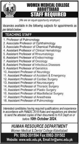 Latest Women Medical College Abbottabad Jobs 2024 Advertisement