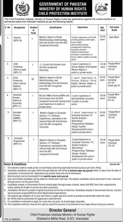 Ministry of Human Rights MOHR Jobs 2024 Advertisement