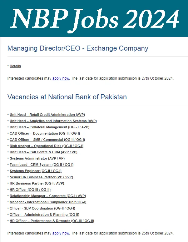 NBP Careers 2024 Advertisement