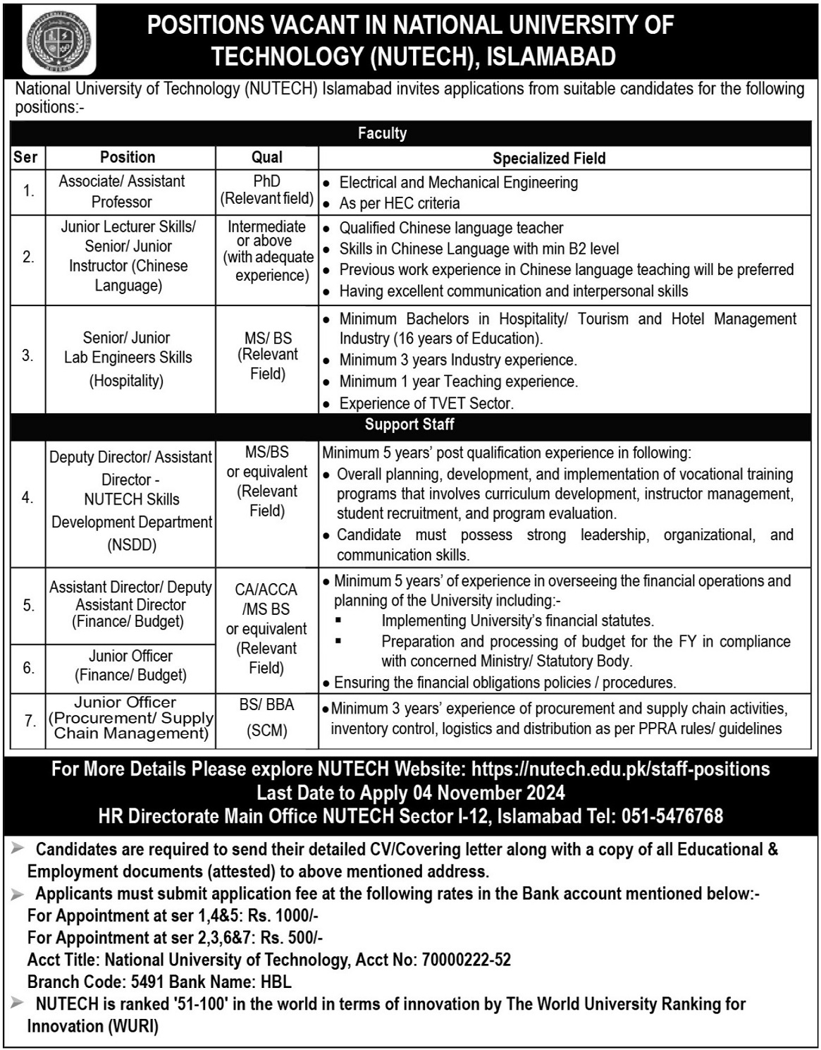 National University Of Technology NUTECH Islamabad Jobs 2024 Advertisement