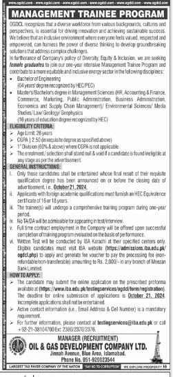 Oil And Gas Development Company OGDCL Jobs2024 Advertisement