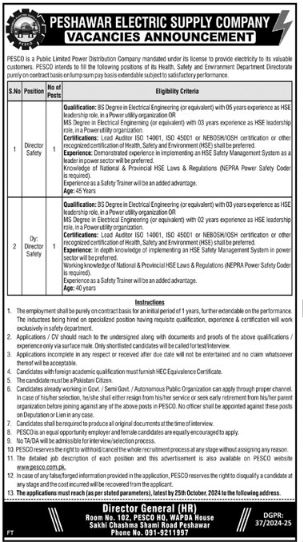 PESCO Jobs 2024 Advertisement