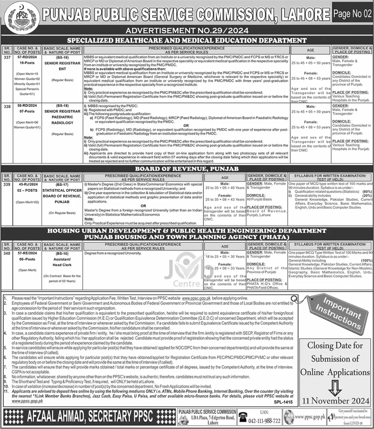 PPSC Advertisement No 29 Jobs 2024 Page # 02