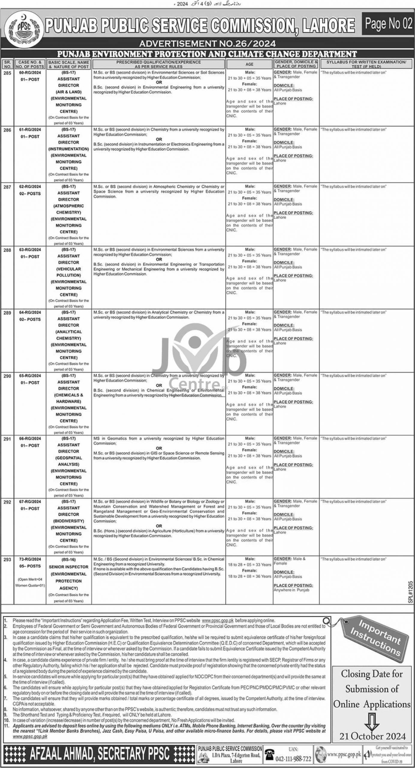 PPSC Jobs Advertisement No 26 2024