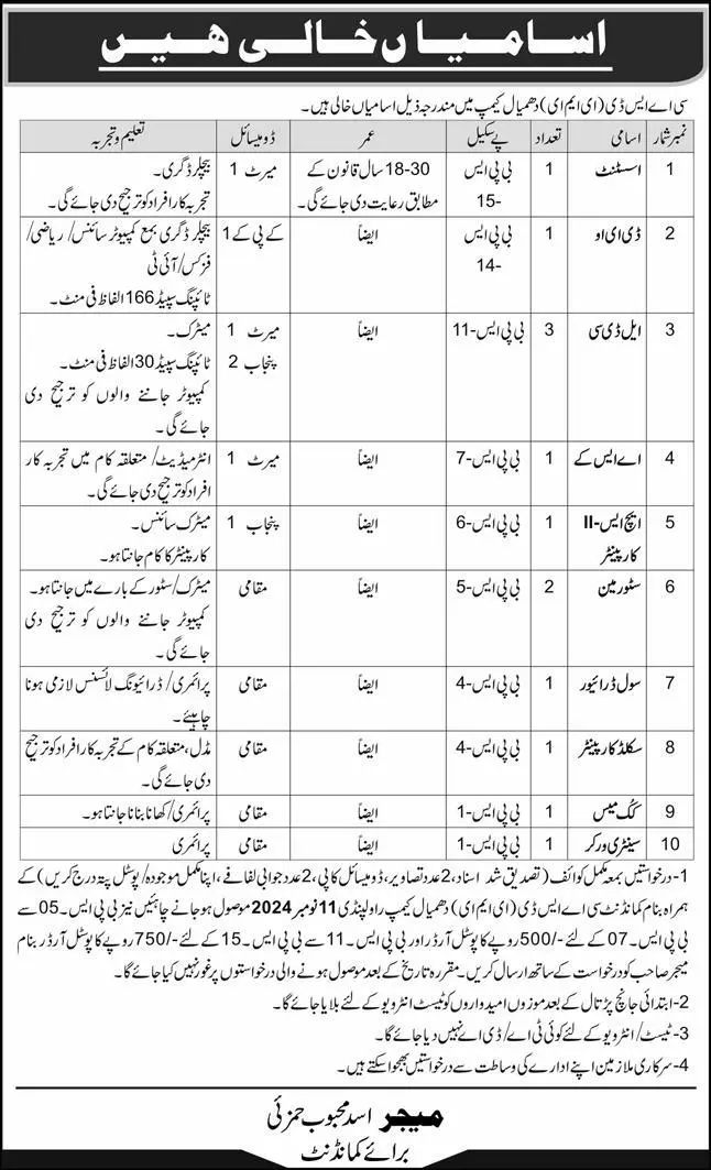 Pak Army CASD EME Rawalpindi Jobs 2024 Advertisement