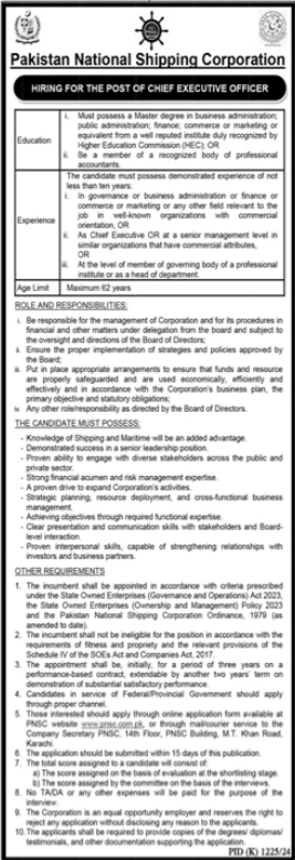 Pakistan National Shipping Corporation PNSC Jobs 2024 Advertisement