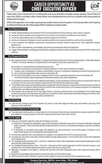 SEPCO CEO Jobs 2024 Advertisement