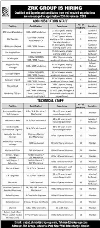 ZRK Group Jobs 2024 Advertisement