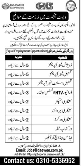 Advertisement of Daewoo Express Jobs 2024