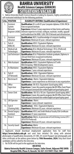 Bahria University Karachi Jobs 2024 Advertisement