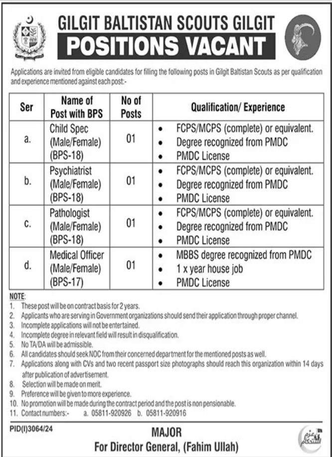 Gilgit Baltistan Scouts Jobs 2024 Advertisement