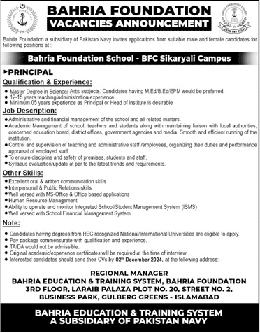 Bahria Foundation Jobs 2024 Advertisement