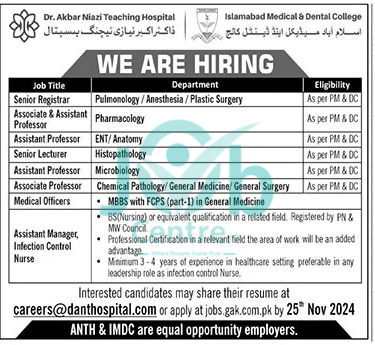 Send your resume to: careers@danthospital.com
Apply online at: jobs.gak.com.pk
Deadline: 25th November 2024