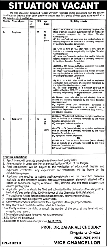 Faisalabad Medical University Jobs 2024 Advertisement