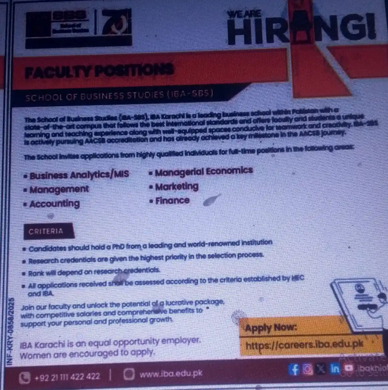  IBA Karachi Jobs 2025 Latest Advertisement