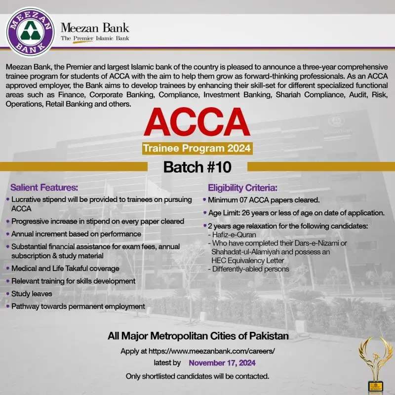 Meezan Bank ACCA Trainee Program 2024 Advertisement