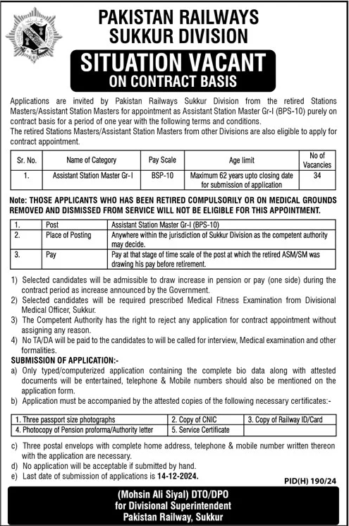 Pakistan Railways Sukkur Division Jobs 2024 Advertisement