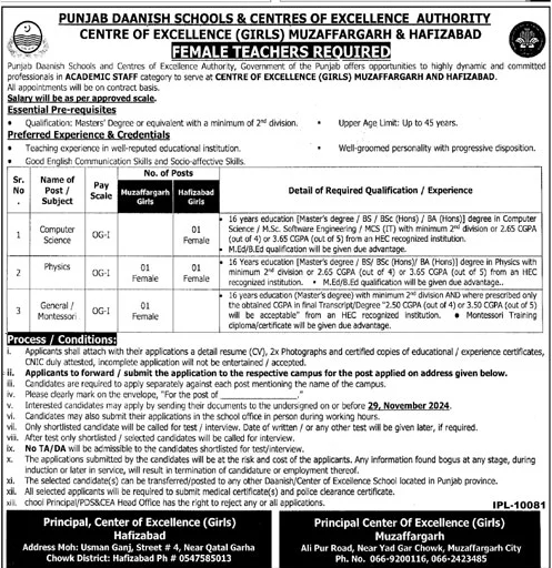 Punjab Daanish Schools Muzaffargarh Jobs 2024 Advertisement