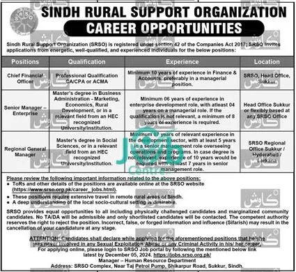 Sindh Rural Support Organization Jobs 2024 Advertisement