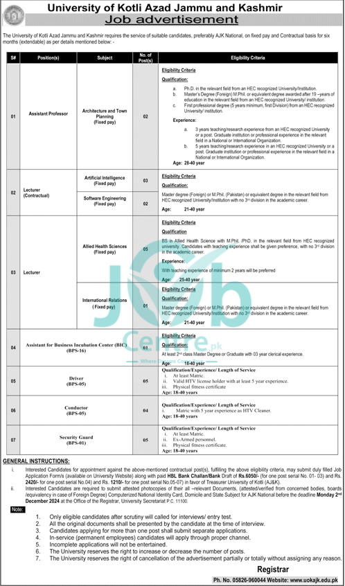 The University Of Kotli Jobs 2024 Advertisement