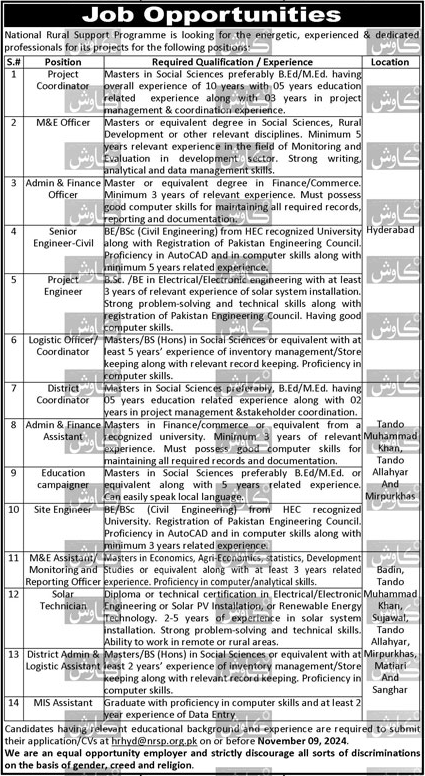 National Rural Support Programme NRSP Badin Jobs 2024 Advertisement