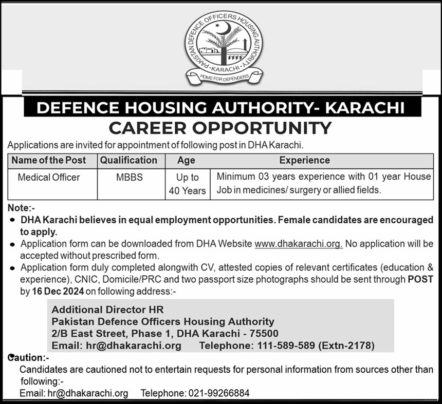 Advertisement of Defence Housing Authority DHA Jobs 2024