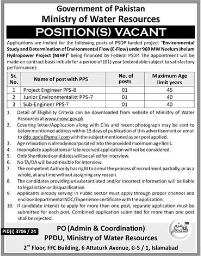 Advertisement of Ministry Of Water Resources Jobs 2024