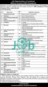 Combined Military Hospital CMH Rawalpindi Jobs 2024 Advertisement