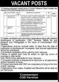 Central Ordnance Depot Havelian Jobs 2025 Advertisement