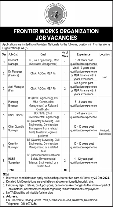 Frontier Works Organization Jobs 2024 Jobs 2024 Advertisement: