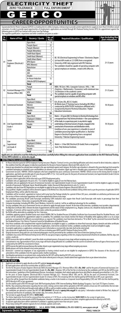 Gujranwala Electric Power Company Jobs 2024 Advertisement