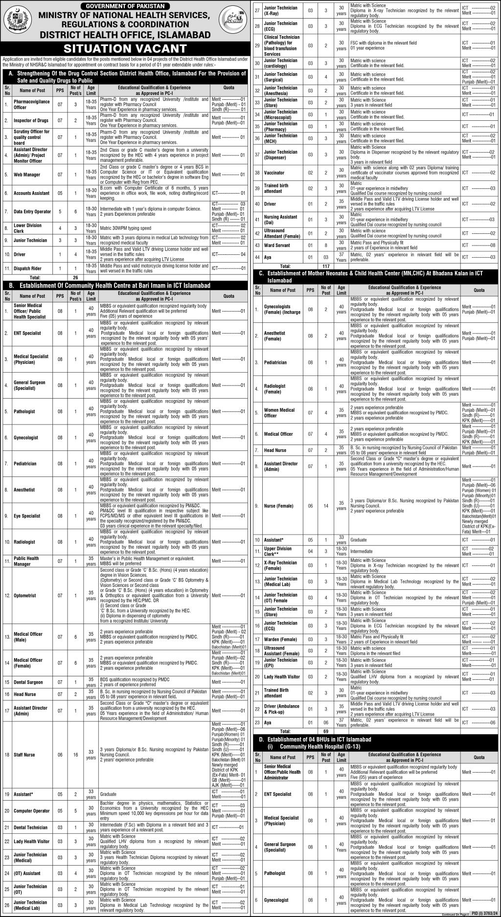 NHSRC Islamabad Jobs 2024 Advertisement Page # 01