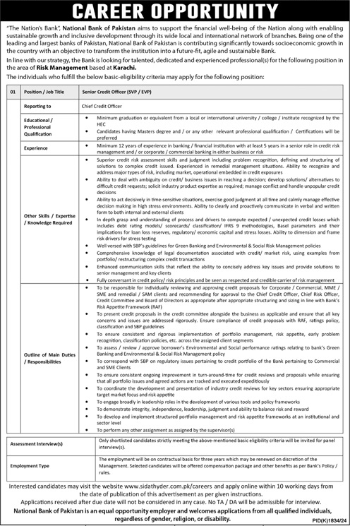 National Bank of Pakistan Jobs 2024 Advertisement