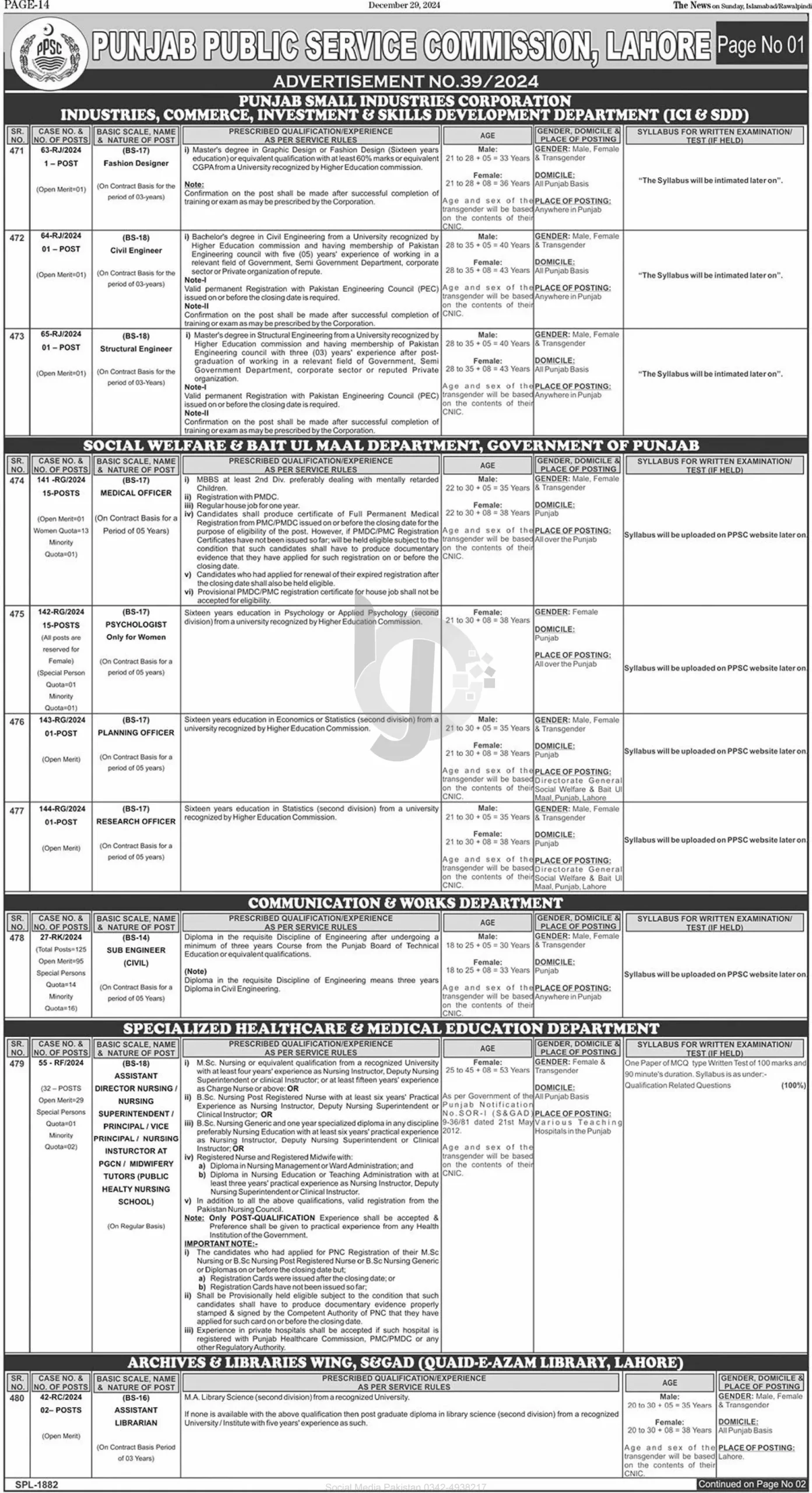 PPSC Advertisement No 39 Jobs 2024 # 1